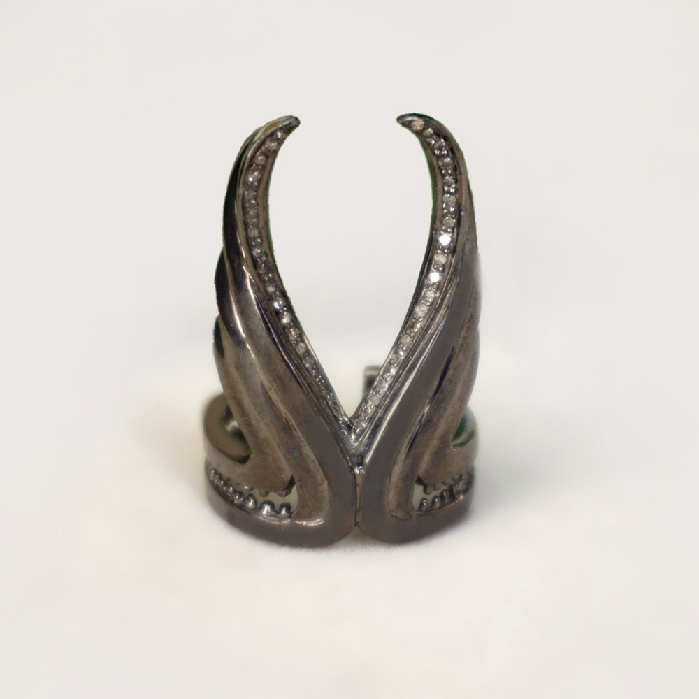 Vintage Genuine Pave Diamond Angel Wings Solid 925 Sterling Silver Handmade Ring - Picture 2 of 4